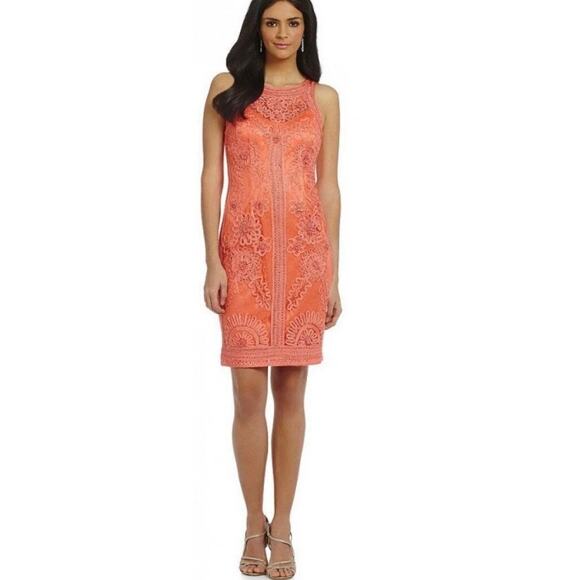 Sue Wong Soutache Lace Sheath Orange Cocktail Dress Size 2 - Picture 1 of 7